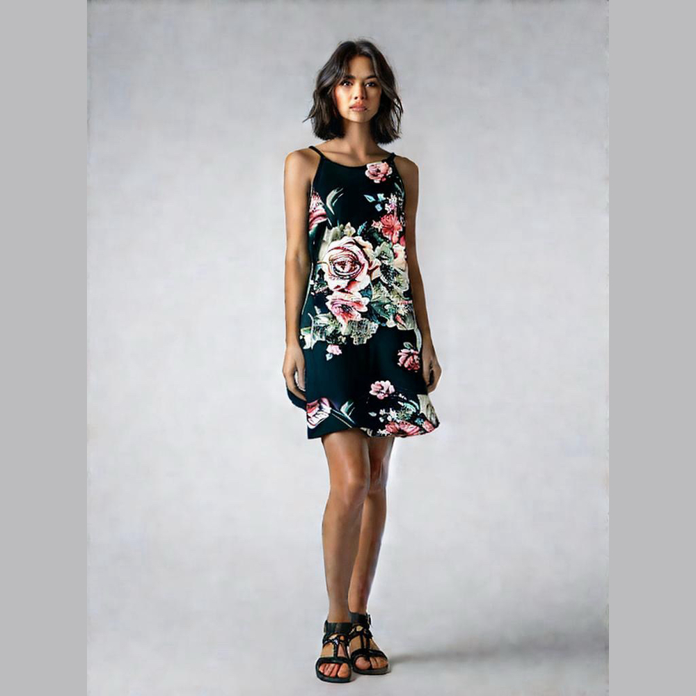 Olive Tree Floral Print Sleeveless Bodycon Slip Dress Large